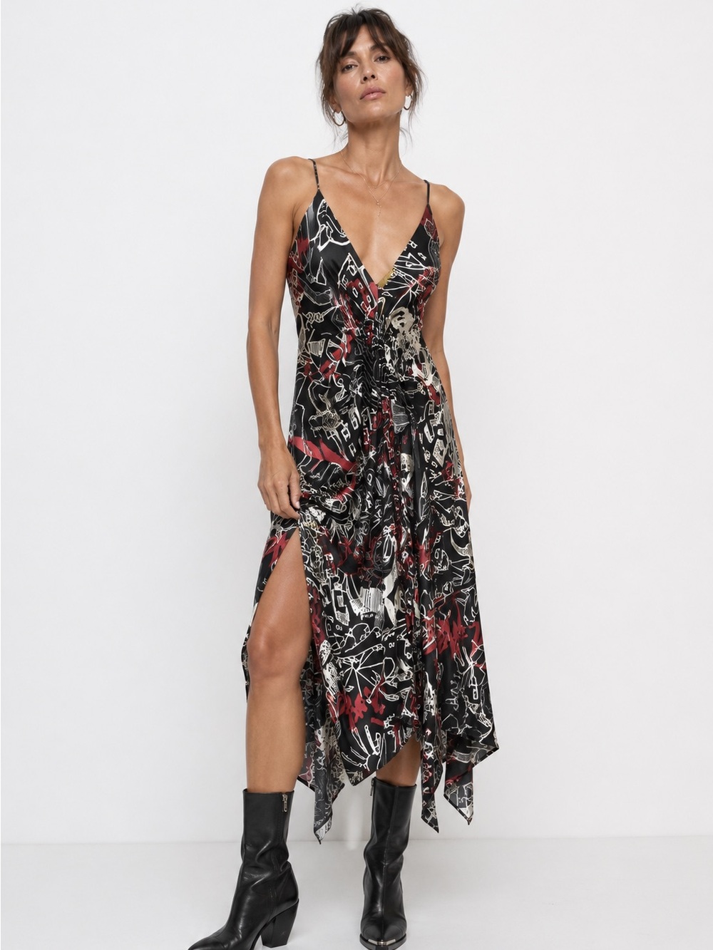 VINTAGE 90’s Nicole Miller 100%silk bias cut graffiti print dress - size S